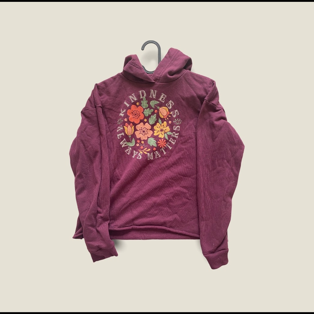 Maroon light hoodie, “kindness always matters”